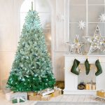 green christmas tree with white decorations