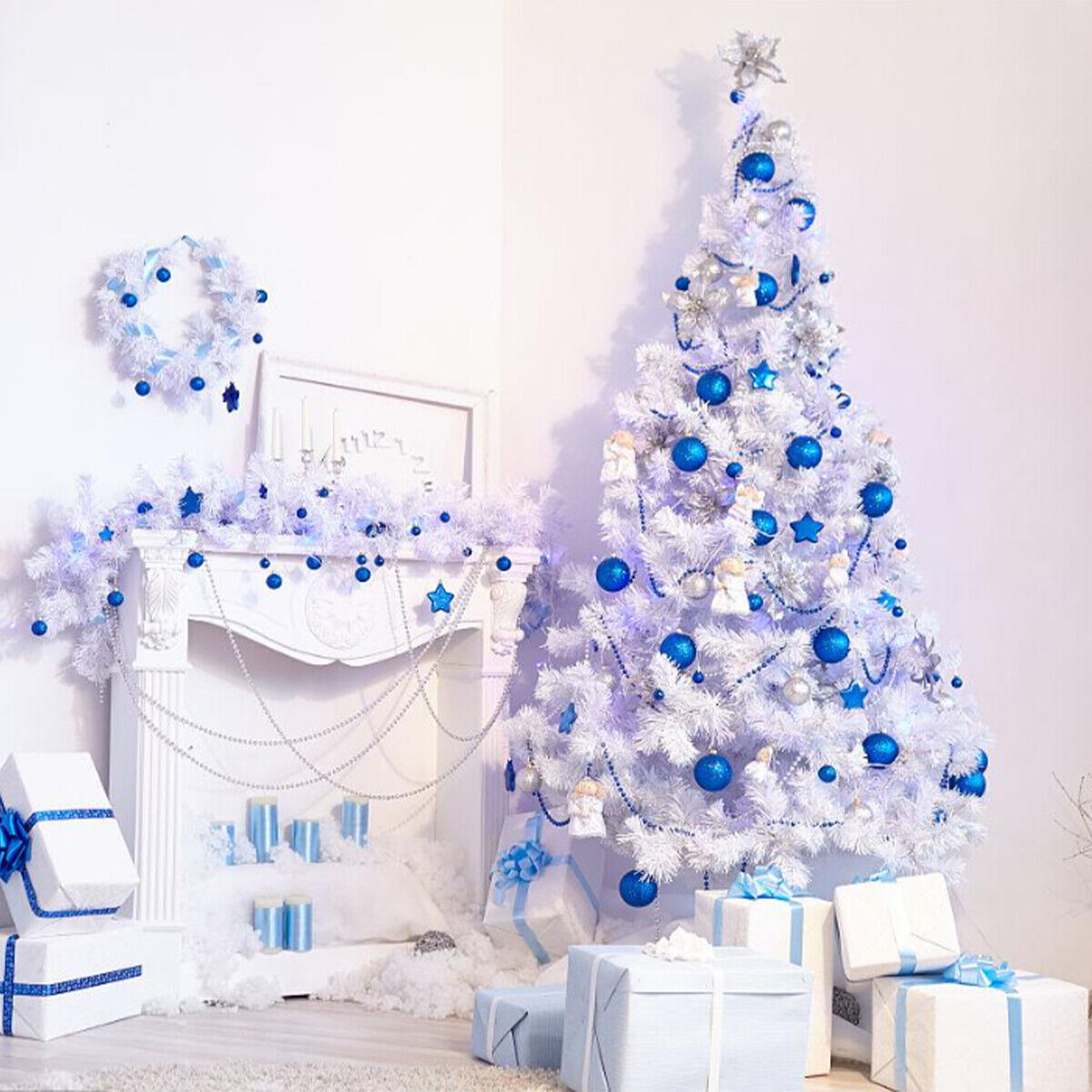 A Winter Wonderland: White Christmas Tree with Blue Decorations插图4