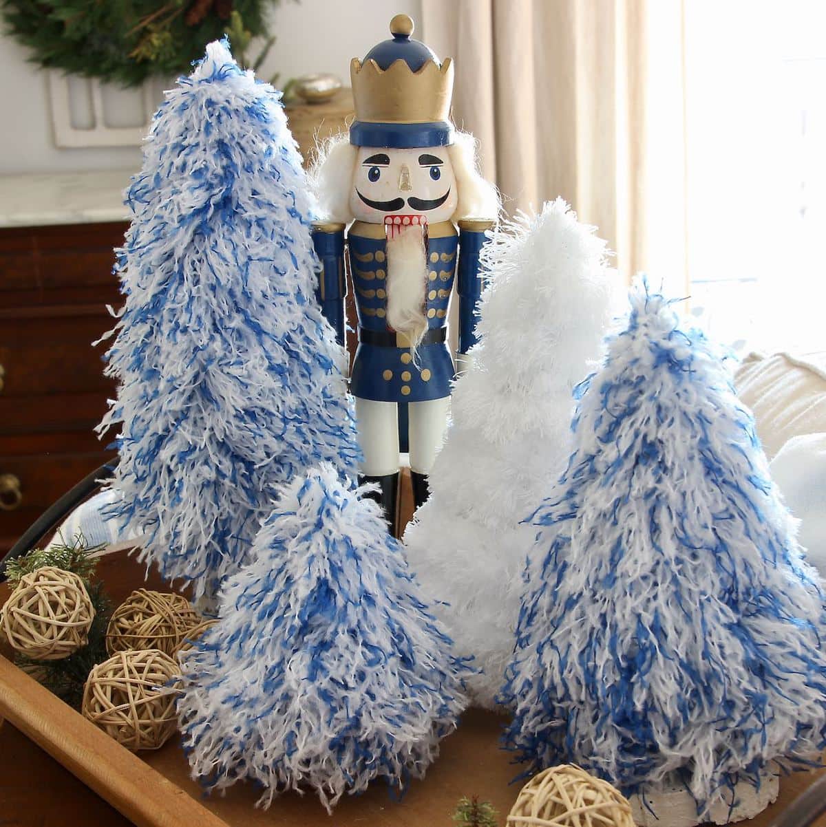 blue and white christmas tree decorations