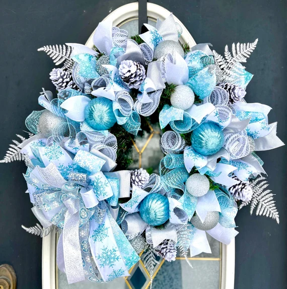 christmas decor blue  and white