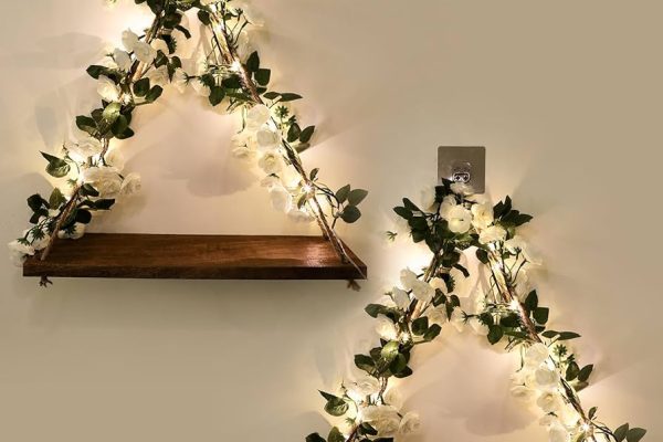 decorating a shelf for christmas