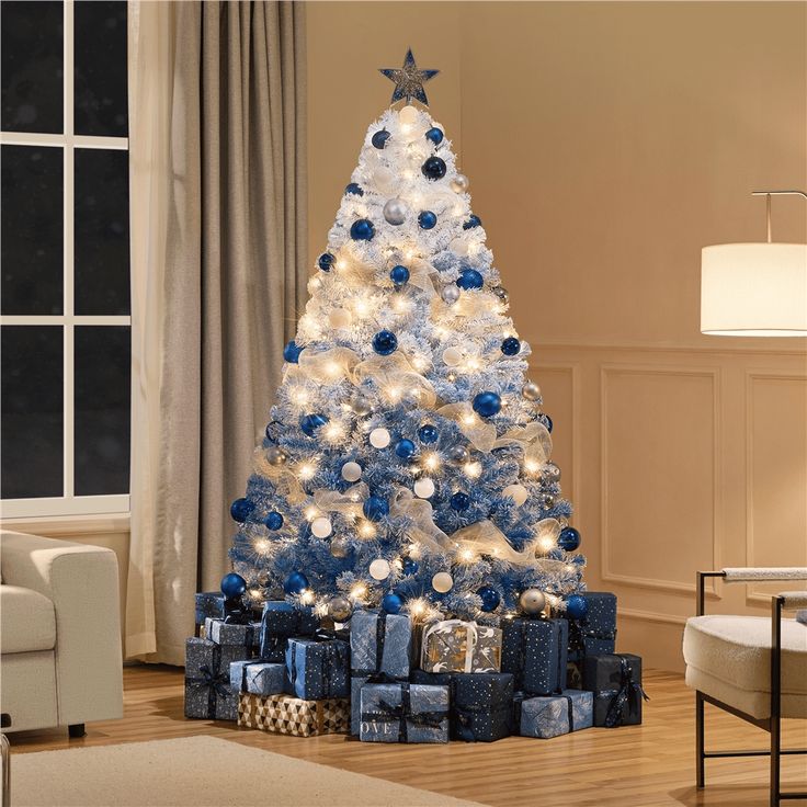 blue and white xmas tree decorations